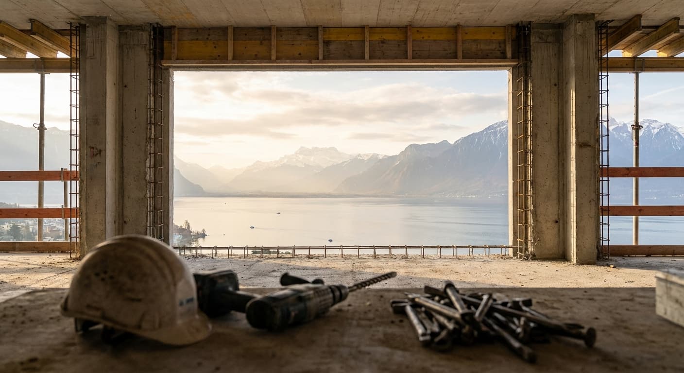 Vue sur le lac Léman depuis un chantier