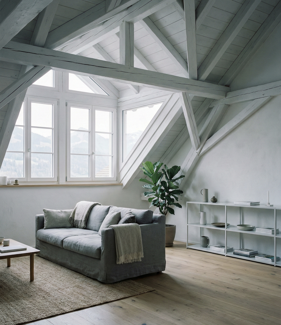 Appartement moderne aménagé dans les combles d'une villa suisse