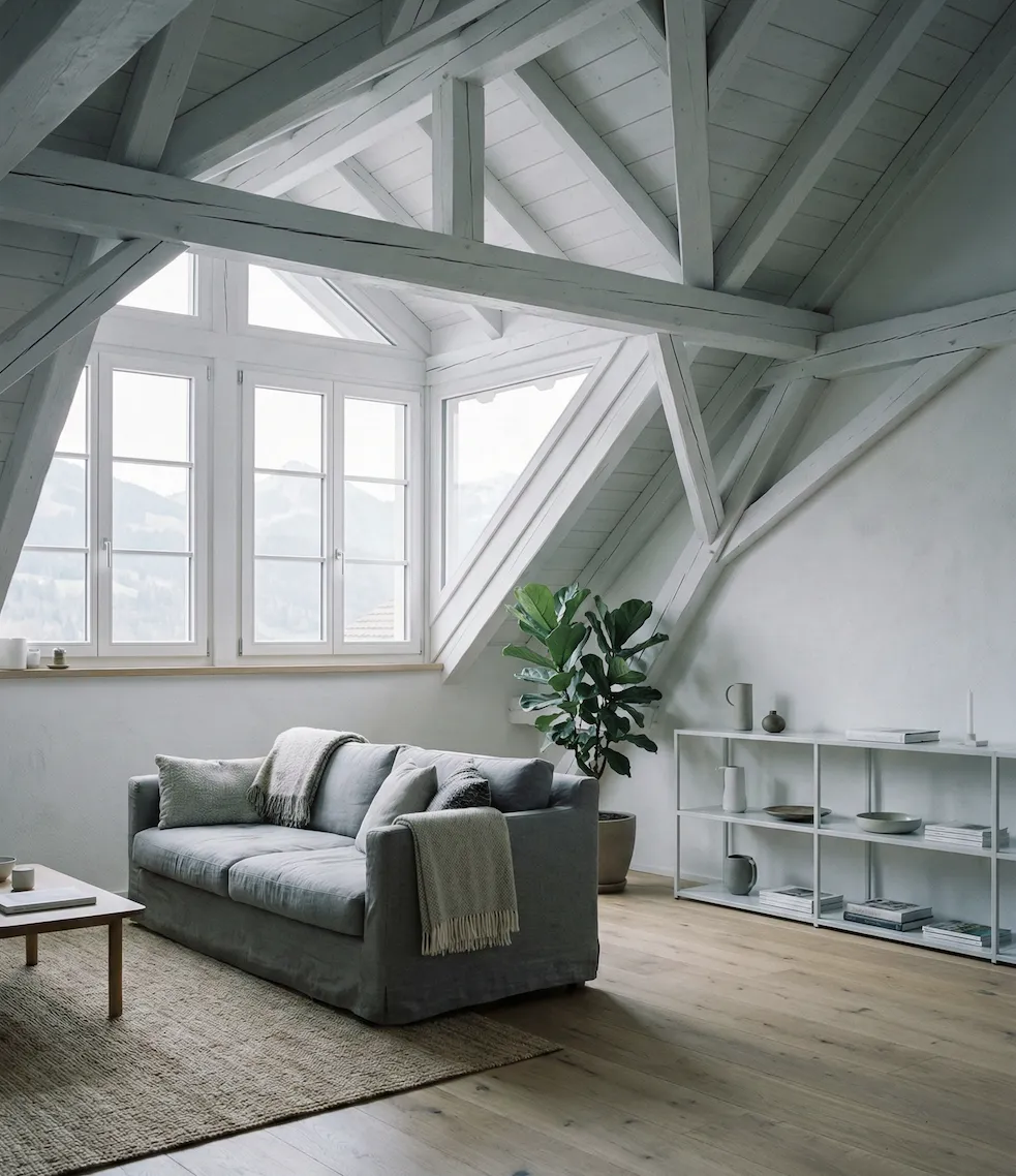 Appartement moderne aménagé dans les combles d'une villa suisse