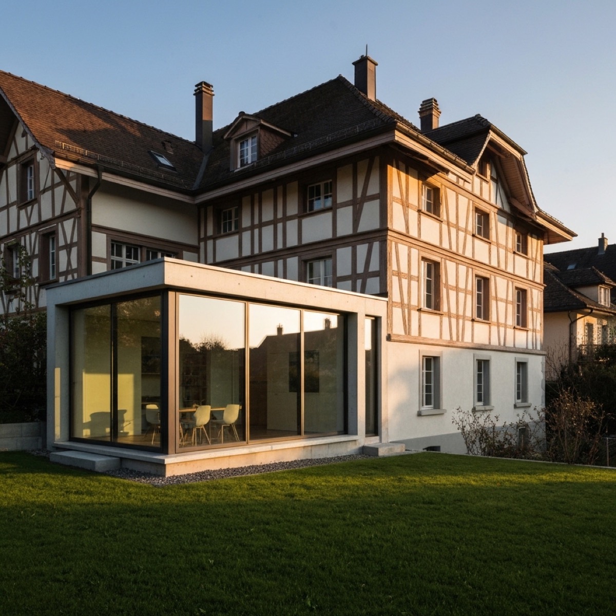 Extension lat&eacute;rale contemporaine sur villa existante